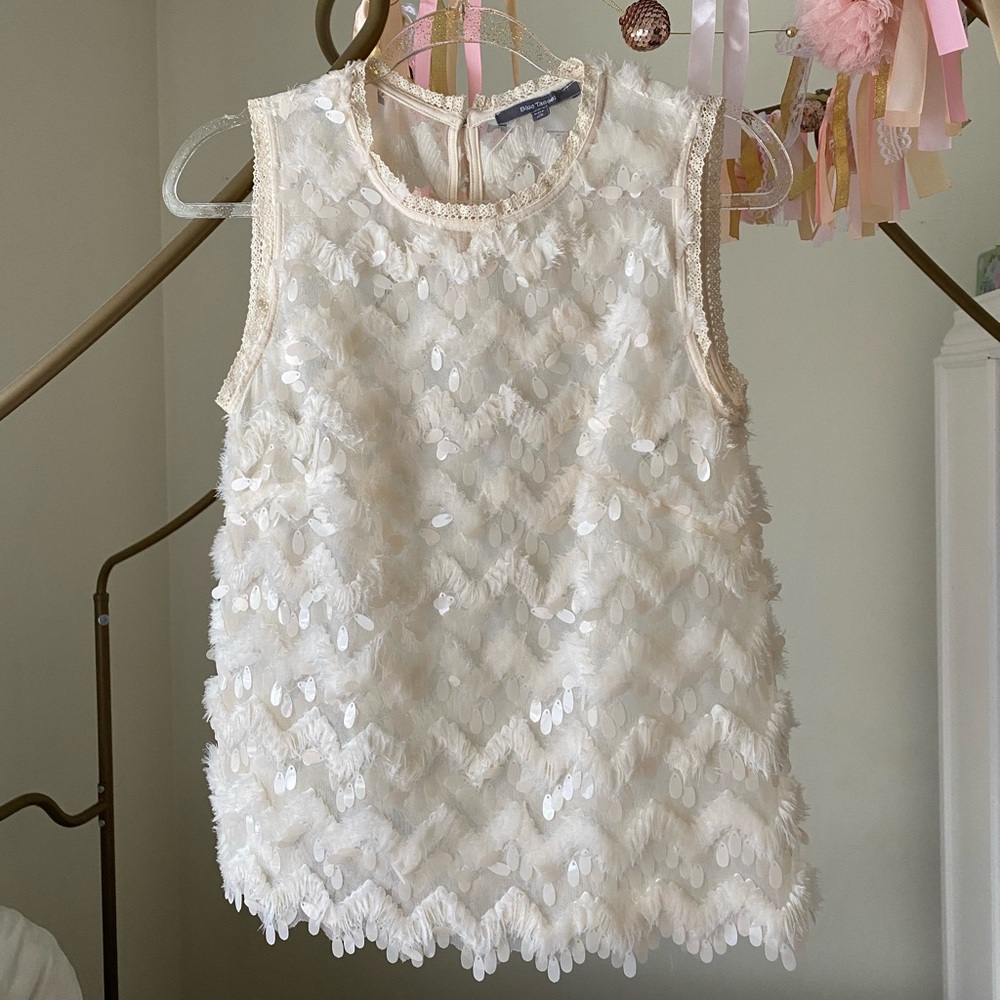 Blue Tassel sequin mesh top.